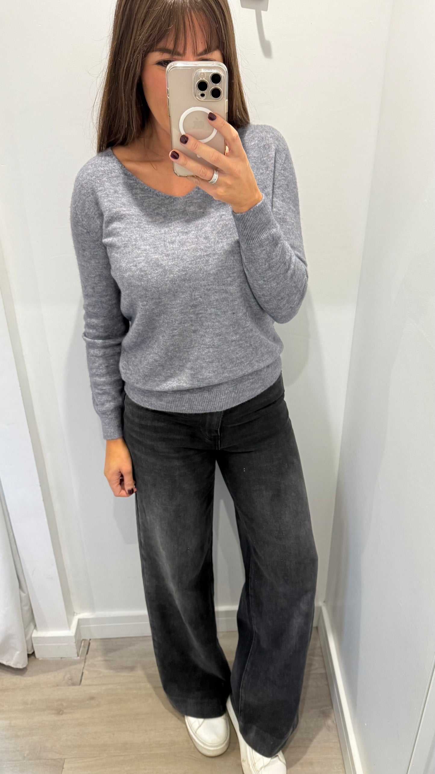 GREY V NECK JUMPER