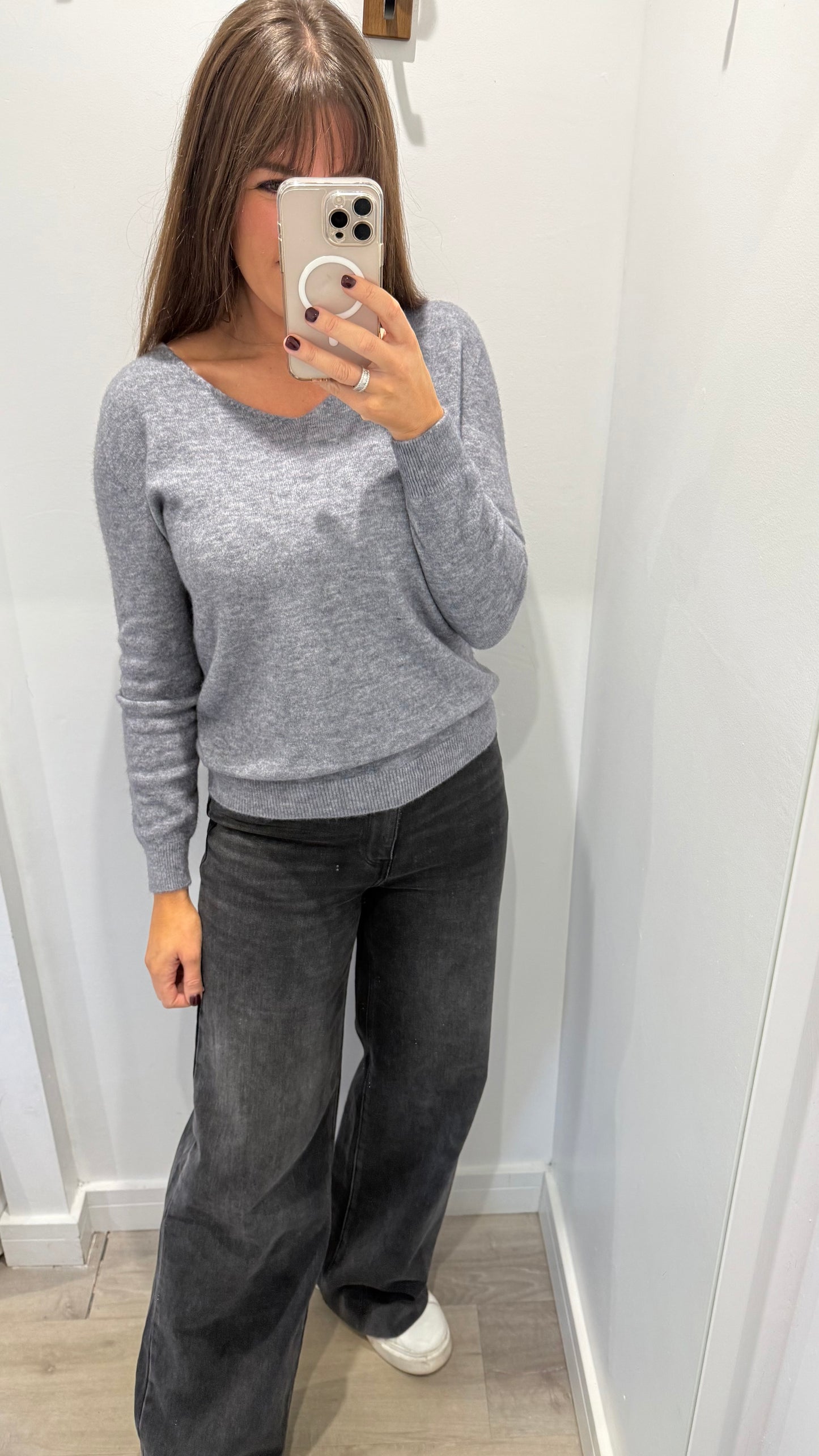 GREY V NECK JUMPER