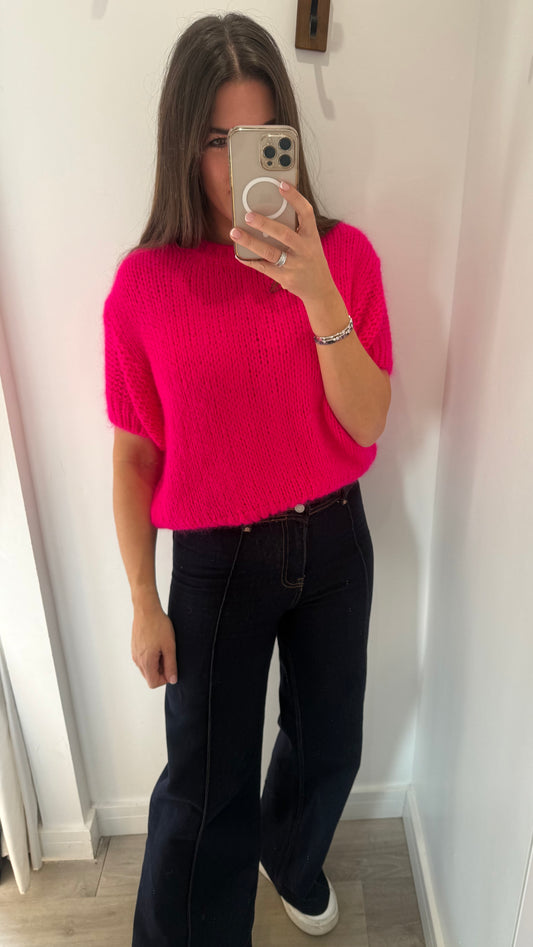 HOT/NEON PINK EASY SHORT SLEEVE KNIT JUMPER