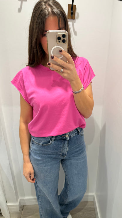 HOT PINK CAP SLEEVE TEE