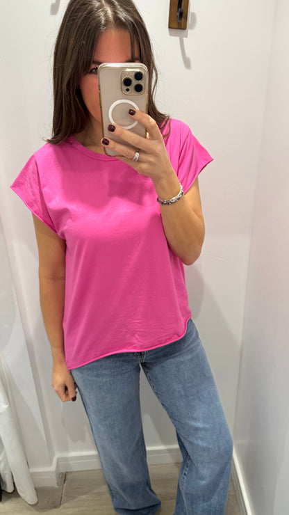 HOT PINK CAP SLEEVE TEE