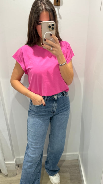 HOT PINK CAP SLEEVE TEE