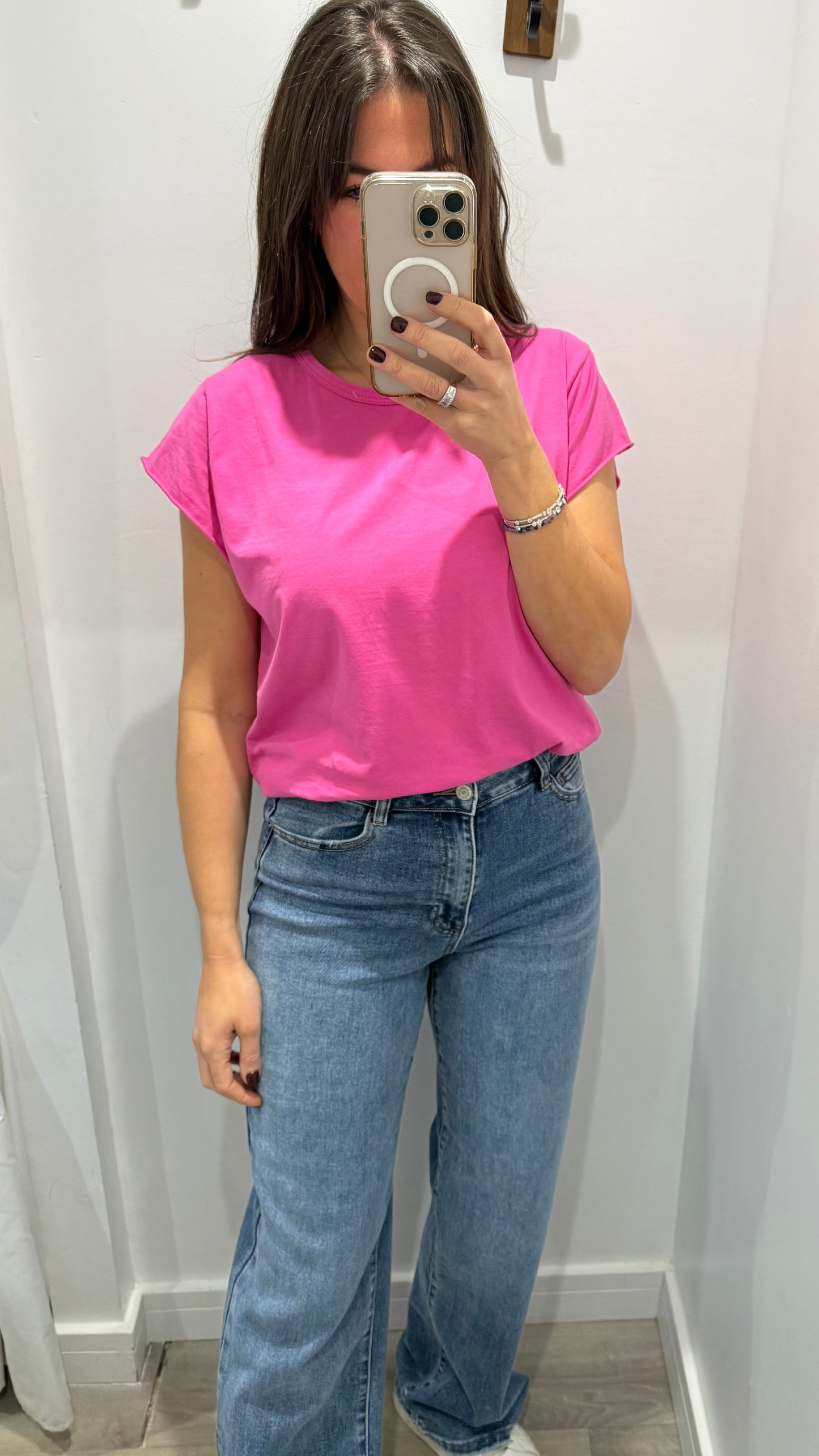 HOT PINK CAP SLEEVE TEE
