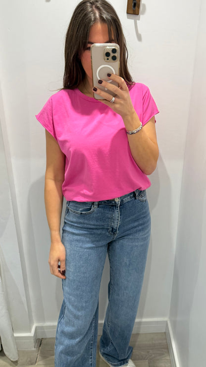 HOT PINK CAP SLEEVE TEE