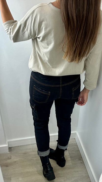 SAND ROLL SLEEVE SWEAT TOP