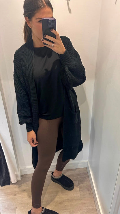 BROWN RIBBED SEAM FREE LEGGINGS