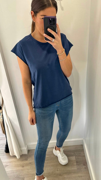 NAVY CAP SLEEVE TEE