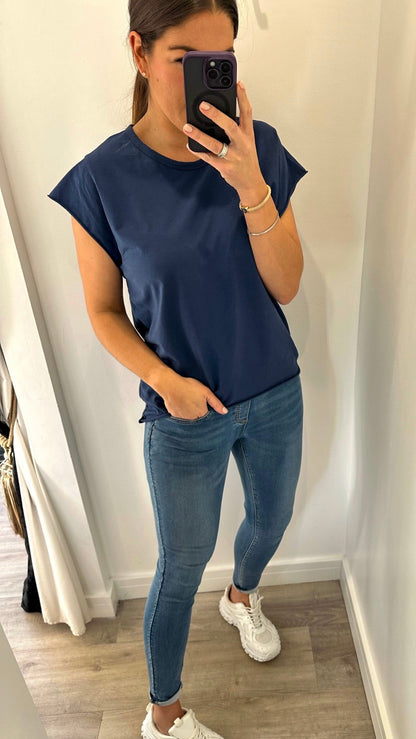 NAVY CAP SLEEVE TEE
