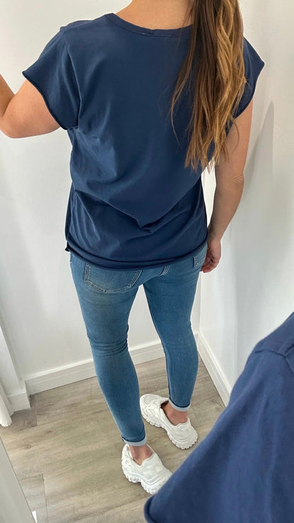 NAVY CAP SLEEVE TEE