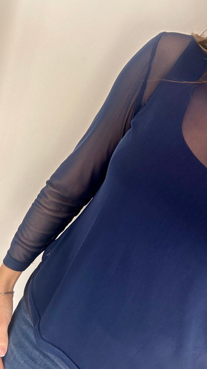 NAVY SHEER TOP