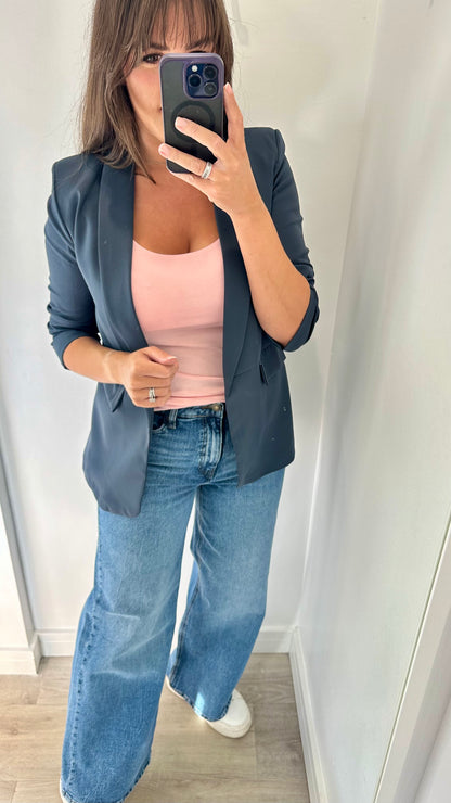 CHARCOAL GREY RUCHED SLEEVE BLAZER