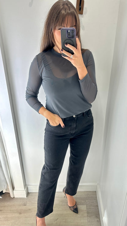 CHARCOAL SHEER TOP