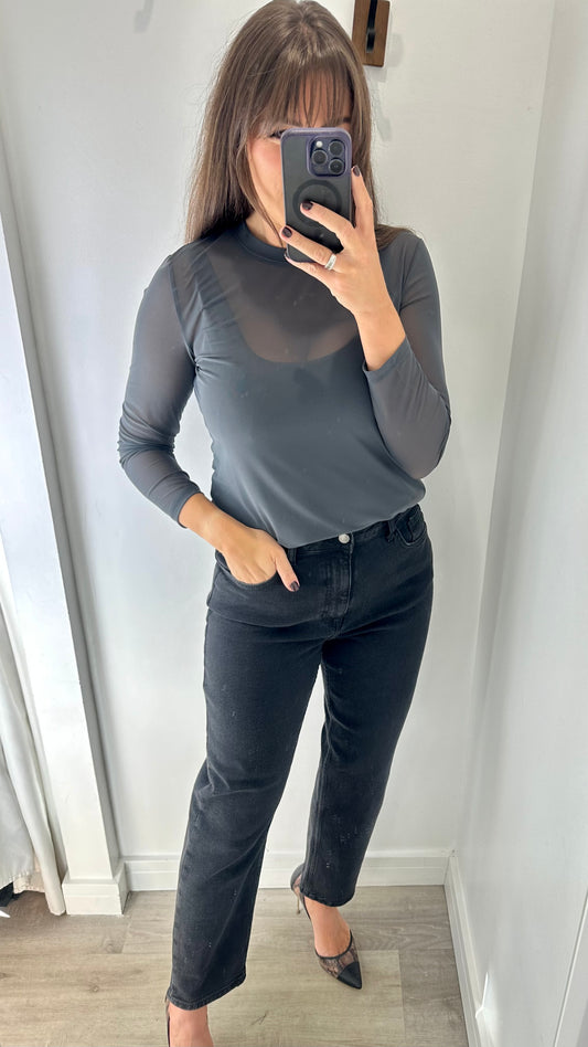 CHARCOAL SHEER TOP