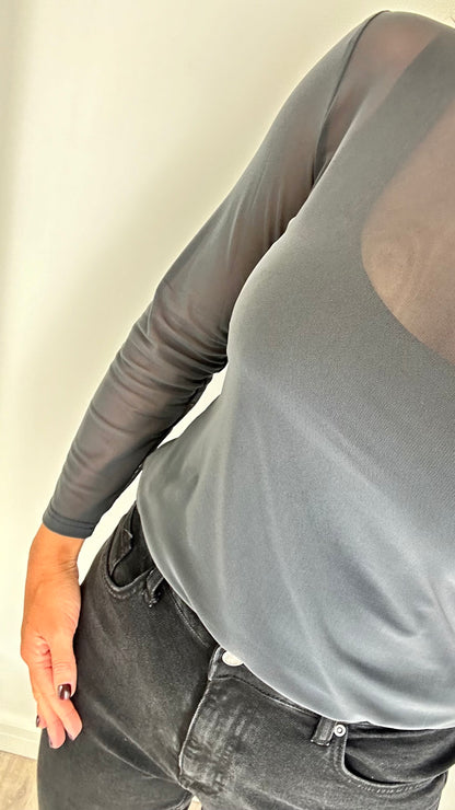 CHARCOAL SHEER TOP