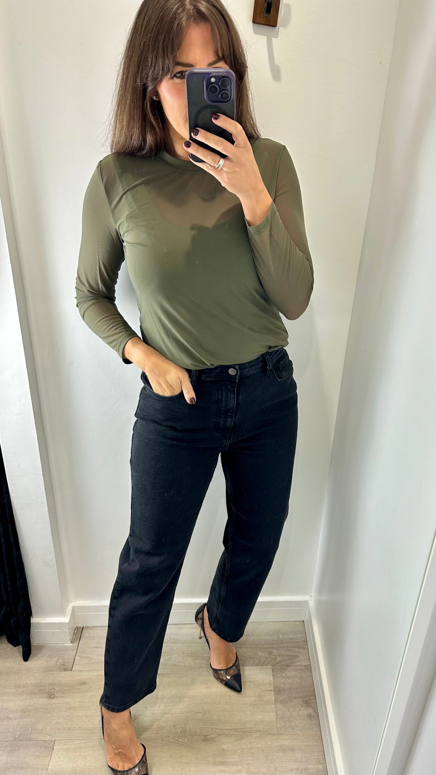 MILITARY GREEN SHEER TOP