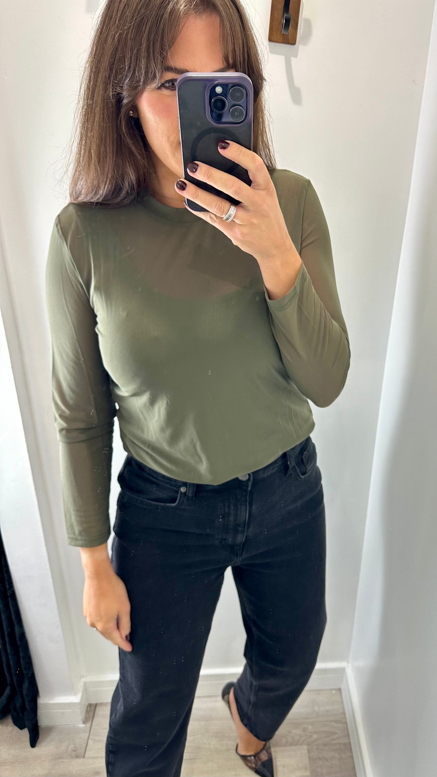 MILITARY GREEN SHEER TOP