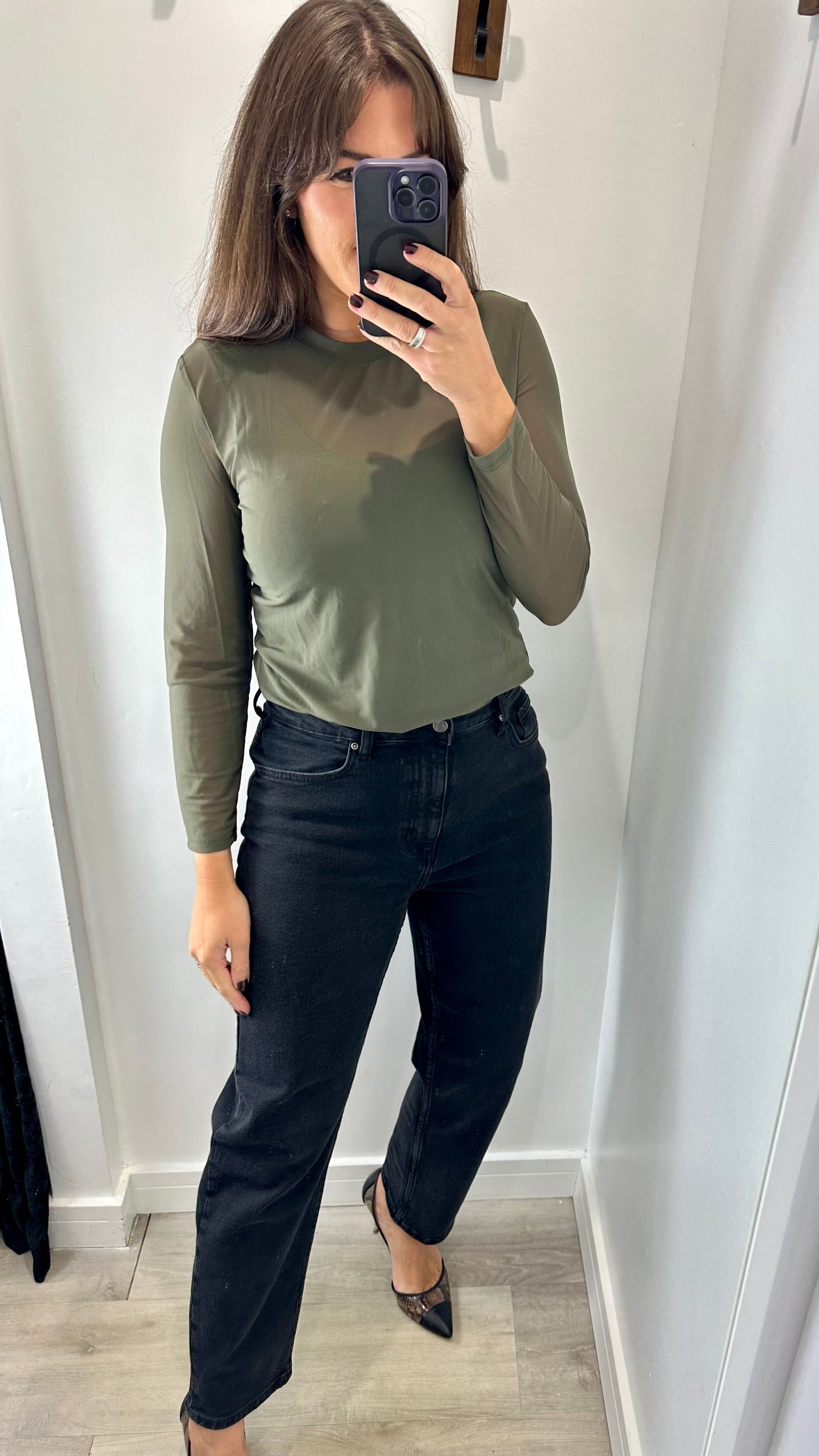 MILITARY GREEN SHEER TOP
