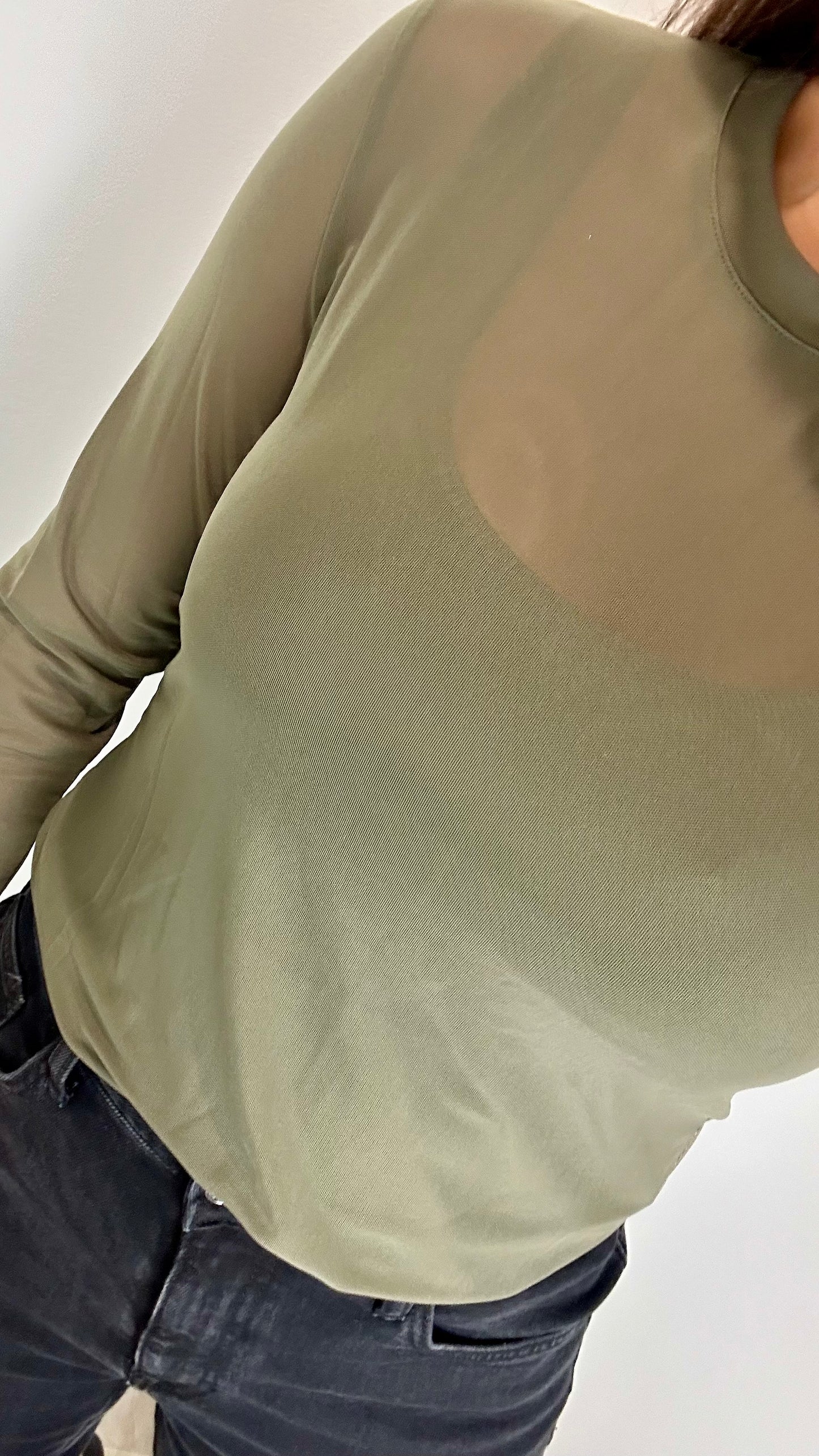 MILITARY GREEN SHEER TOP
