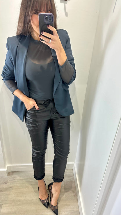 CHARCOAL GREY RUCHED SLEEVE BLAZER