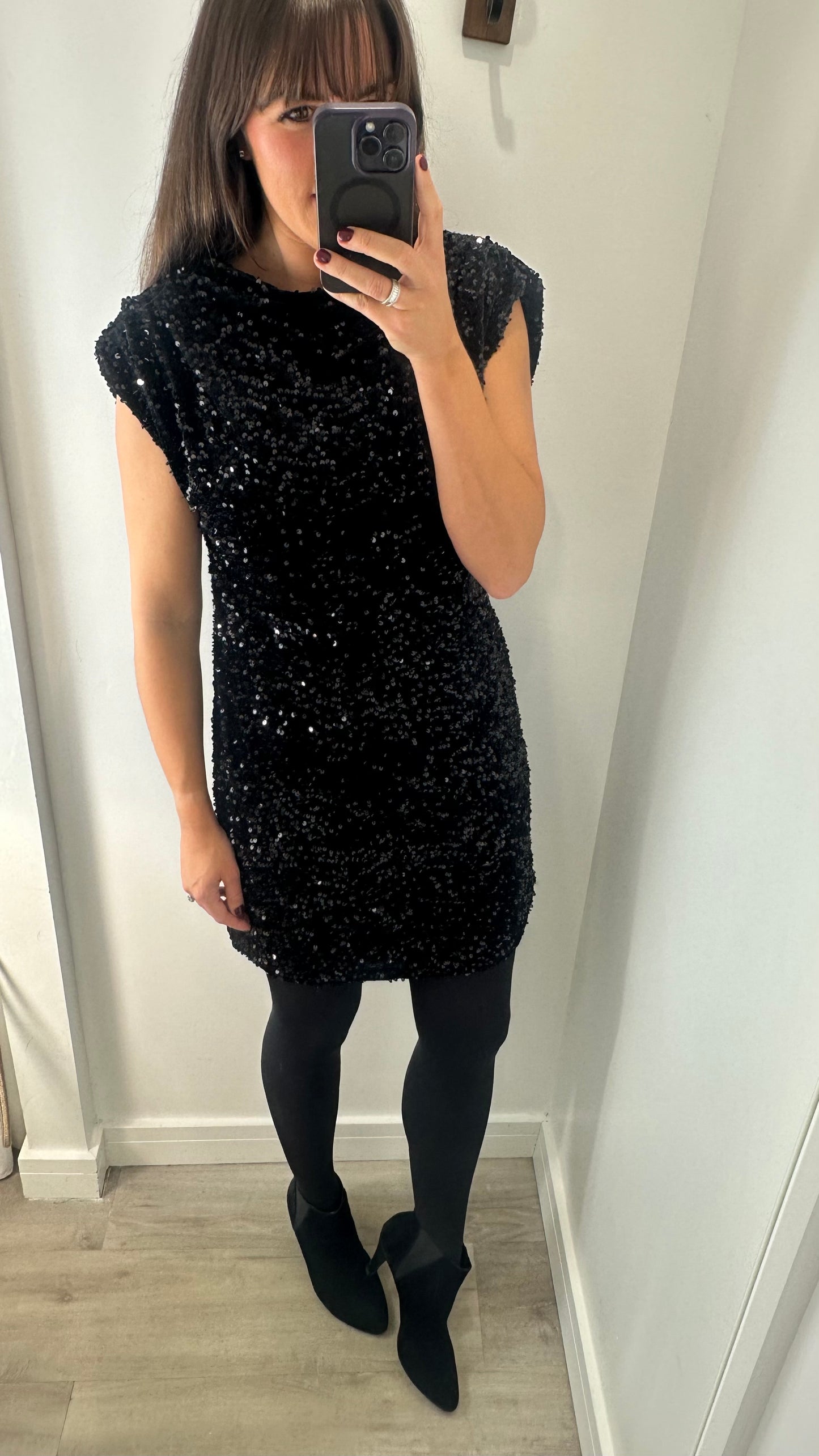 BLACK VELVET SEQUIN DRESS