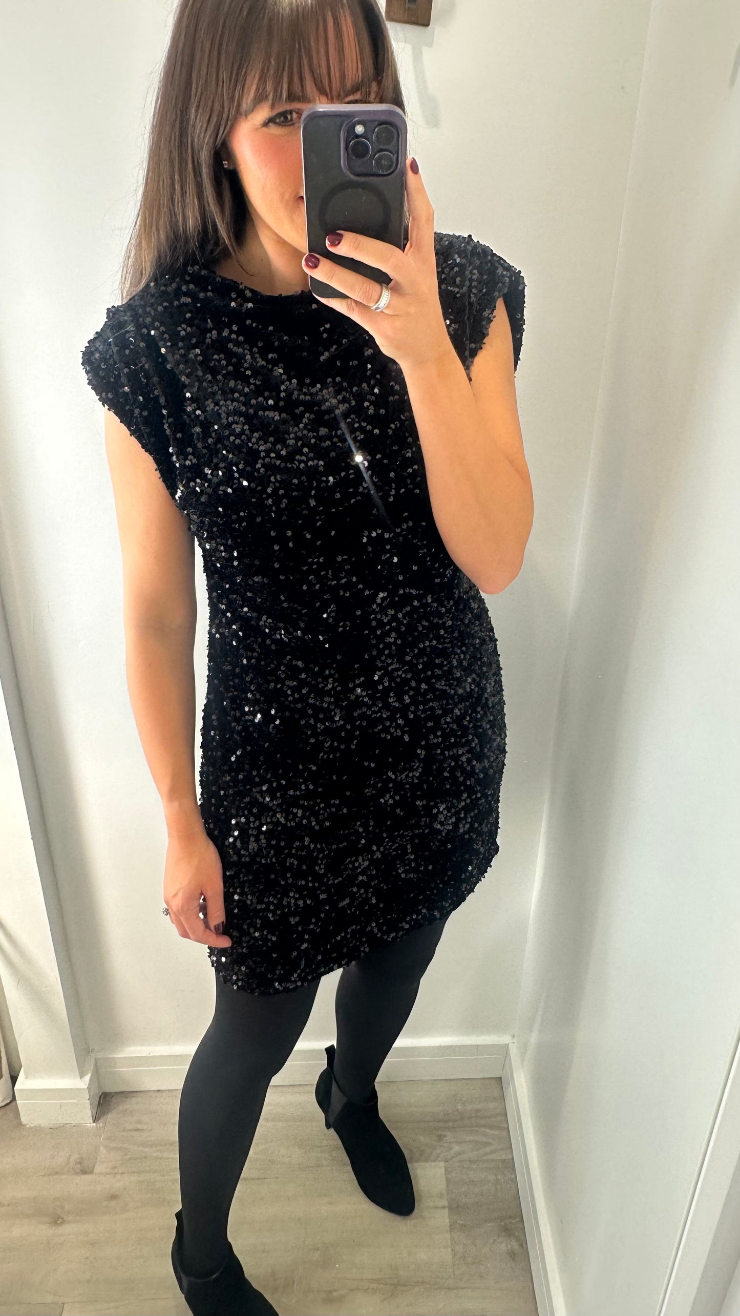 BLACK VELVET SEQUIN DRESS