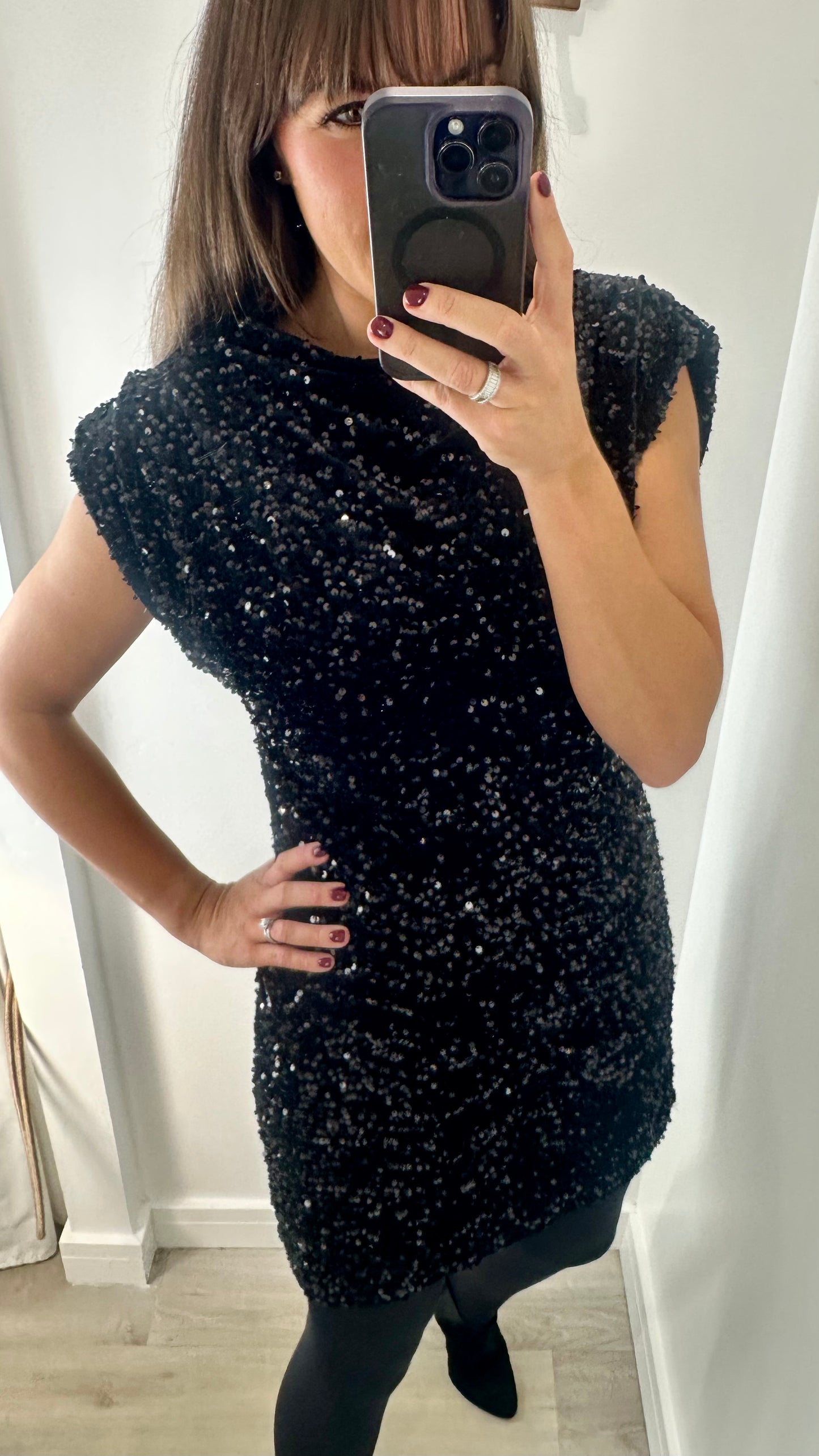 BLACK VELVET SEQUIN DRESS