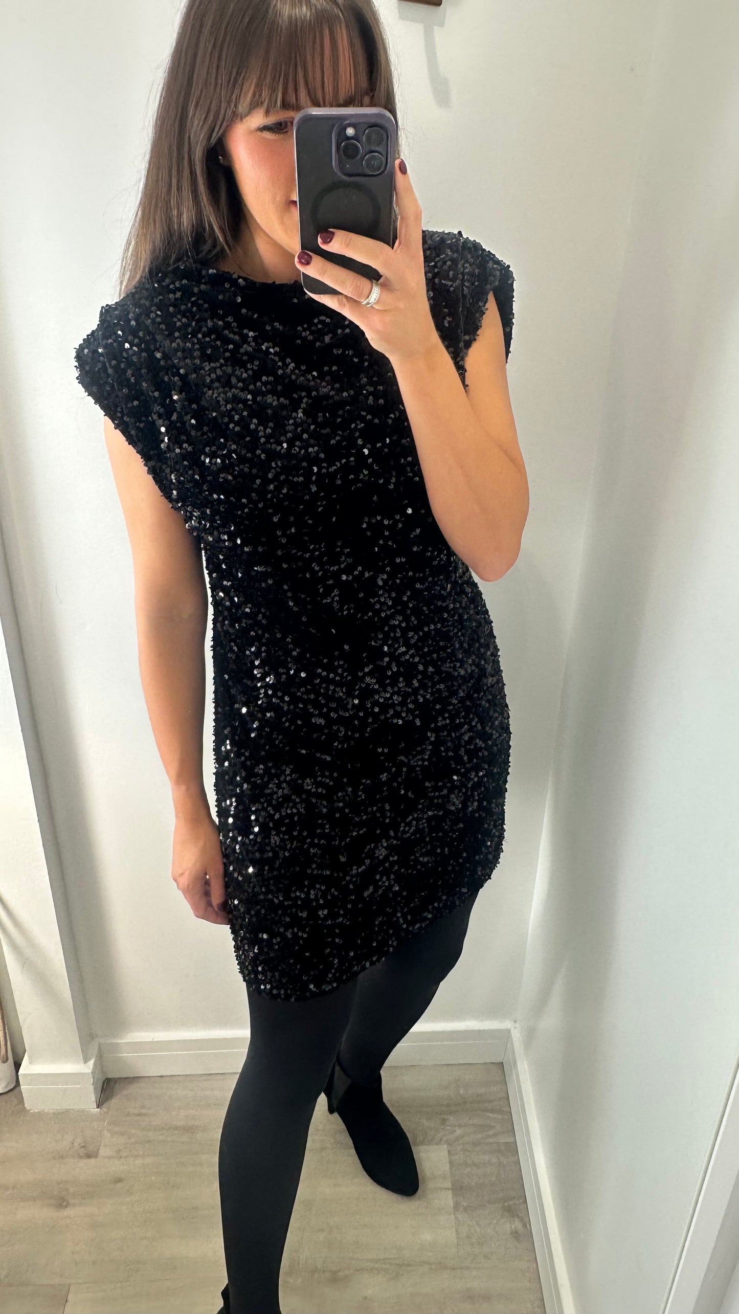 BLACK VELVET SEQUIN DRESS