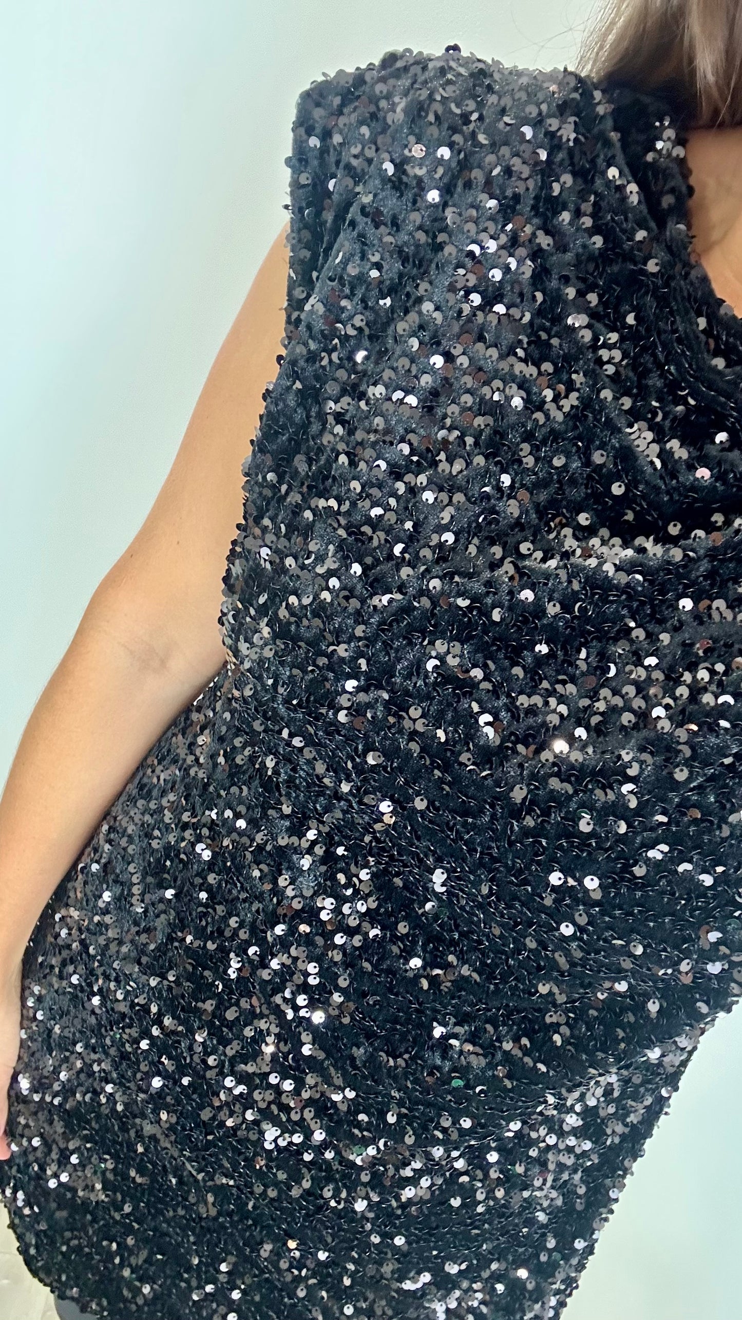 BLACK VELVET SEQUIN DRESS