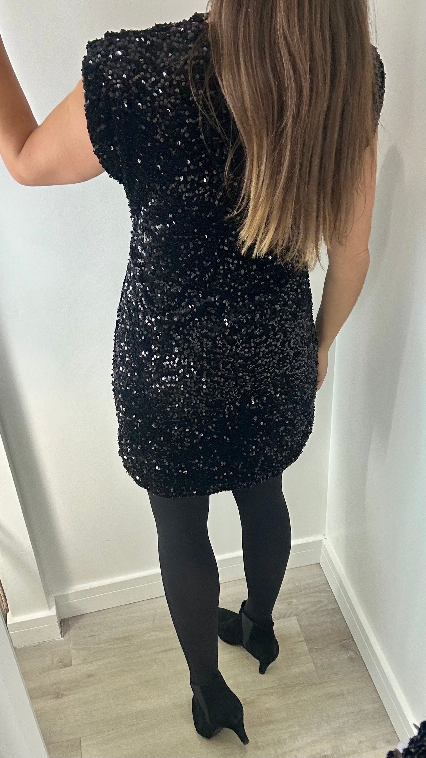 BLACK VELVET SEQUIN DRESS