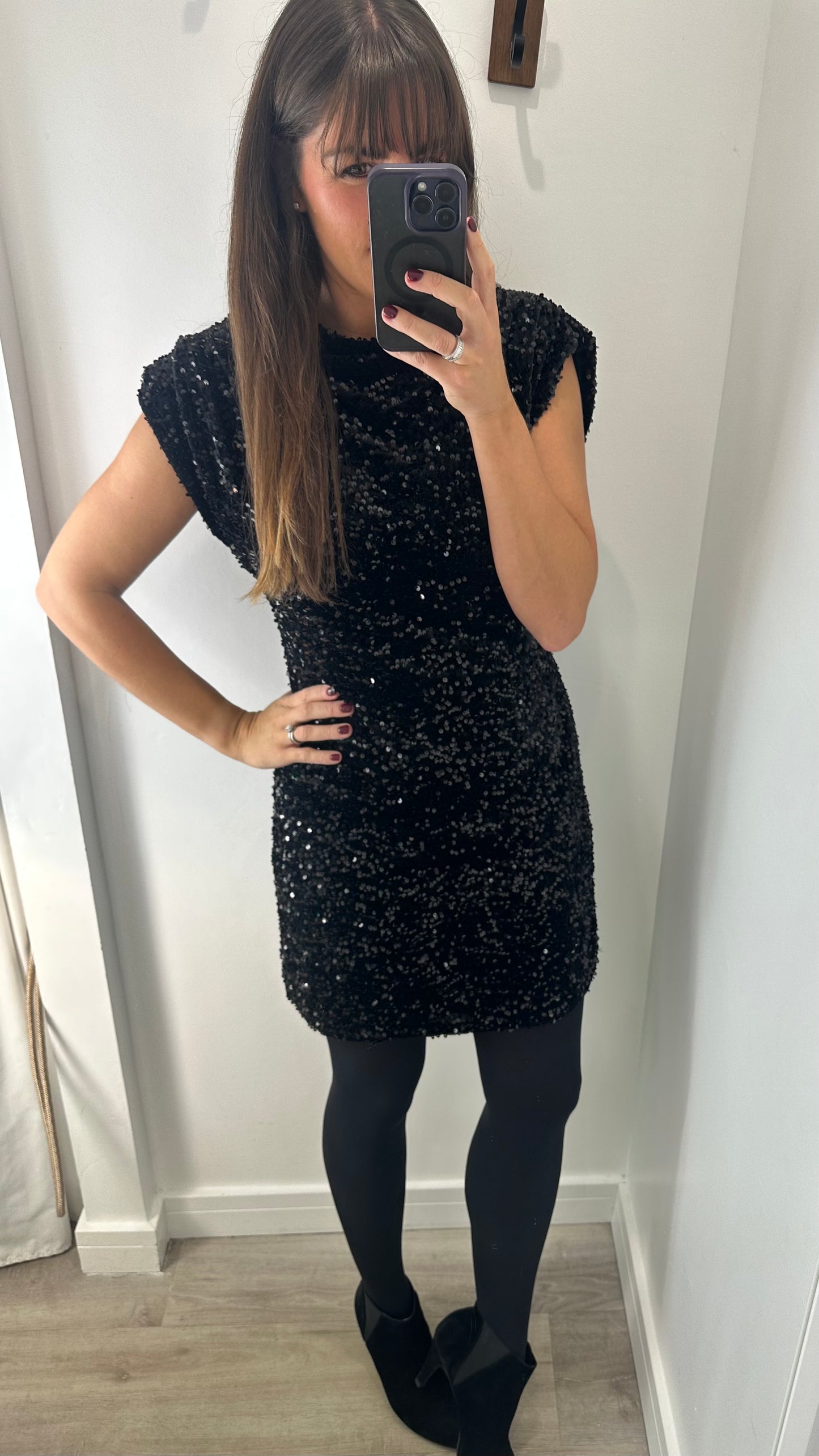 BLACK VELVET SEQUIN DRESS