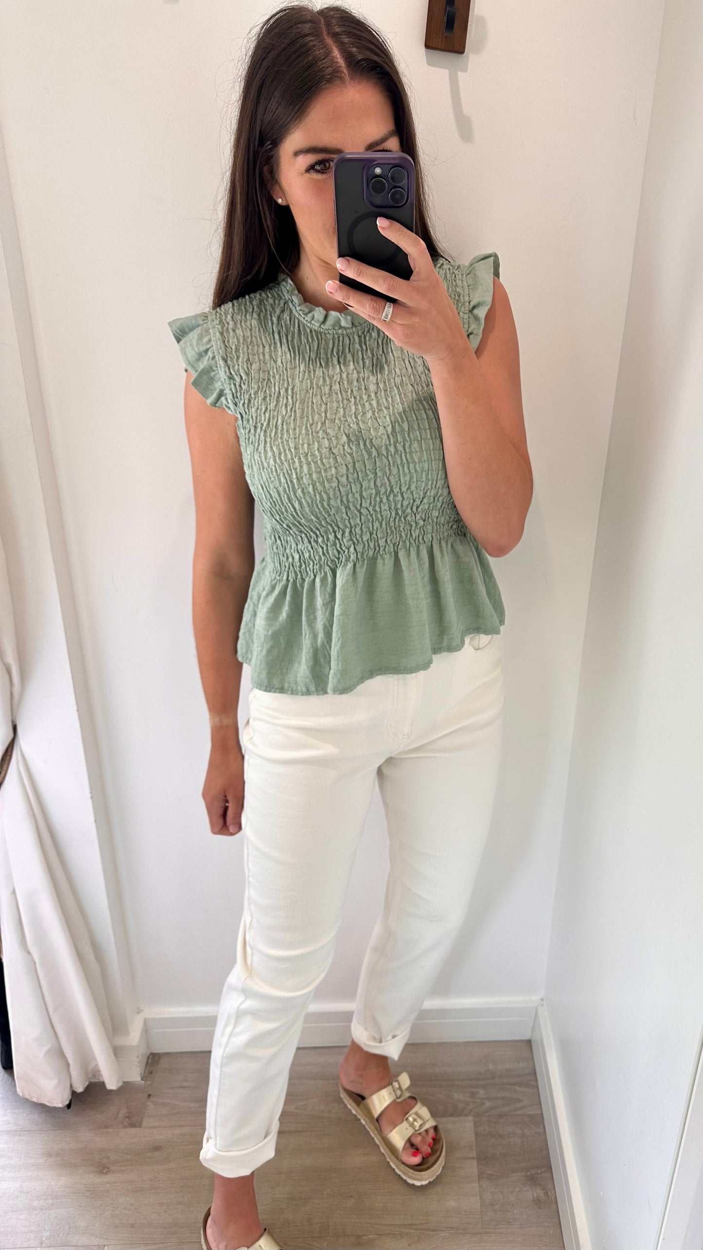 SAGE SHIRRED TOP