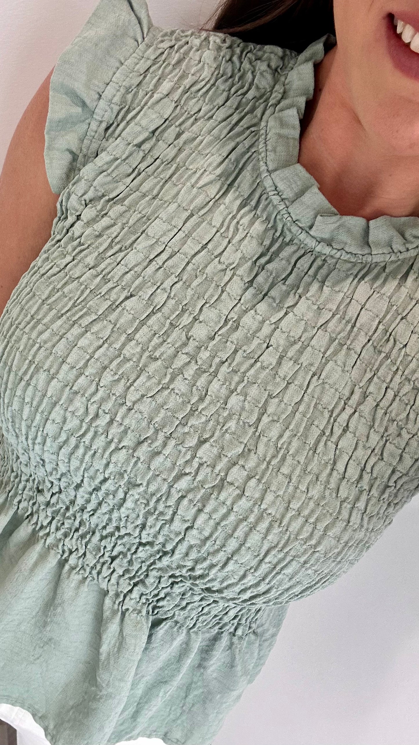 SAGE SHIRRED TOP