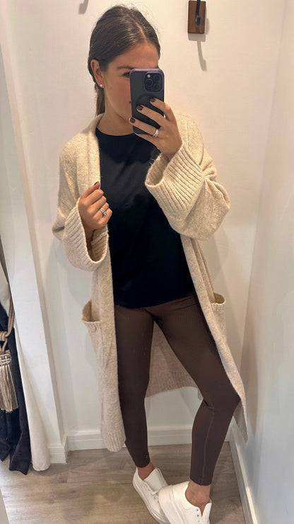 BROWN RIBBED SEAM FREE LEGGINGS