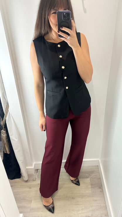 BLACK BUTTON FRONT LONGLINE WAISTCOAT