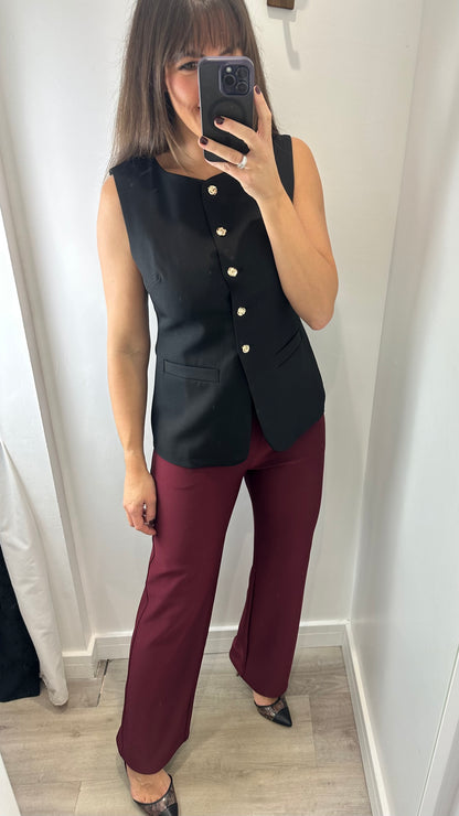 BLACK BUTTON FRONT LONGLINE WAISTCOAT