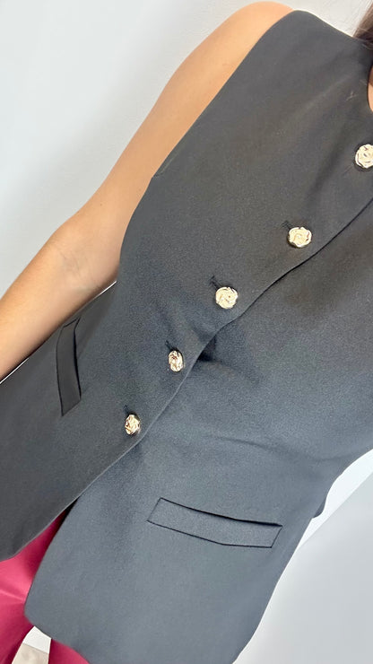 BLACK BUTTON FRONT LONGLINE WAISTCOAT