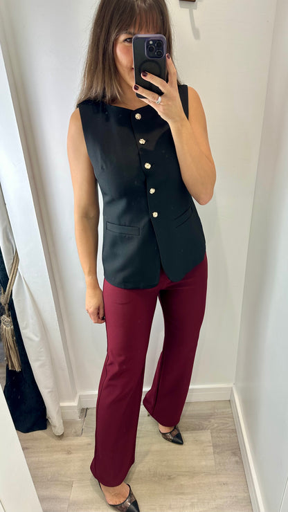 BLACK BUTTON FRONT LONGLINE WAISTCOAT