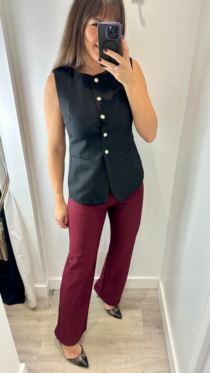 BLACK BUTTON FRONT LONGLINE WAISTCOAT
