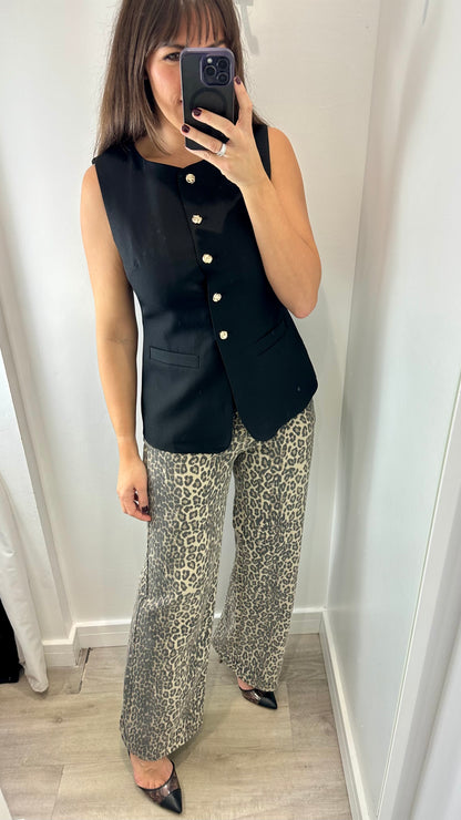 BLACK BUTTON FRONT LONGLINE WAISTCOAT