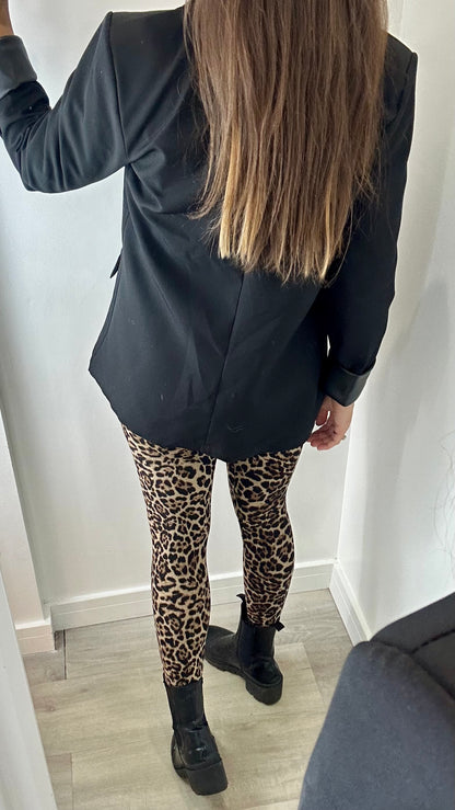 BLACK FAUX LEATHER CUFF BLAZER