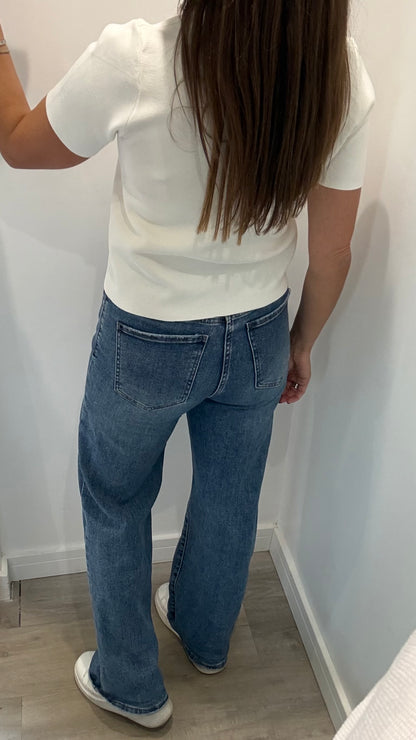 IVORY JEWEL NECK FINE KNIT TOP
