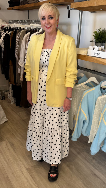 LEMON RUCHED SLEEVE BLAZER