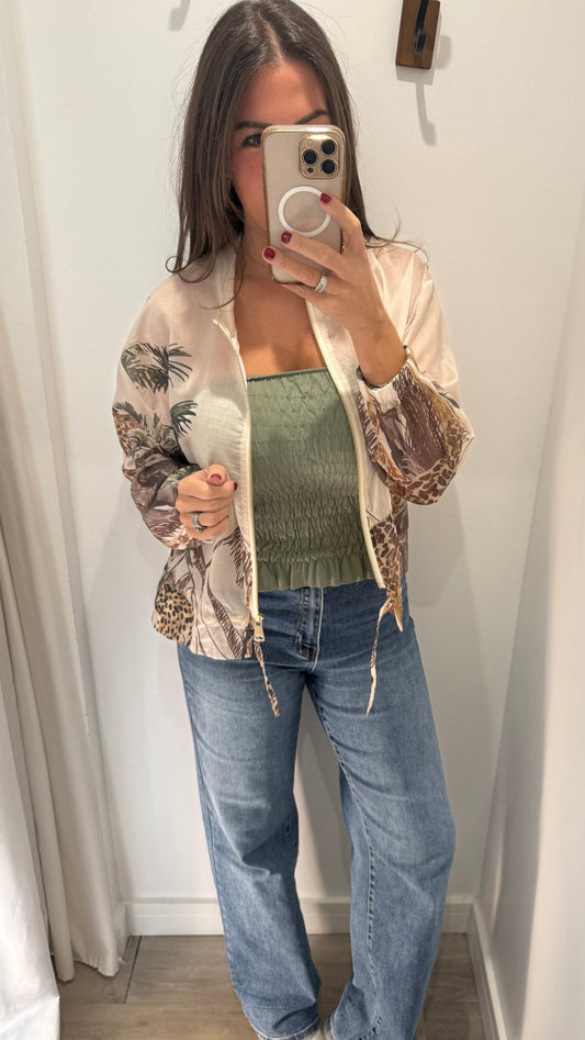 KHAKI SHIRRED BOOB TUBE
