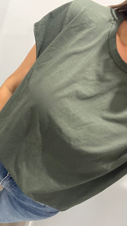 KHAKI CAP SLEEVE TEE