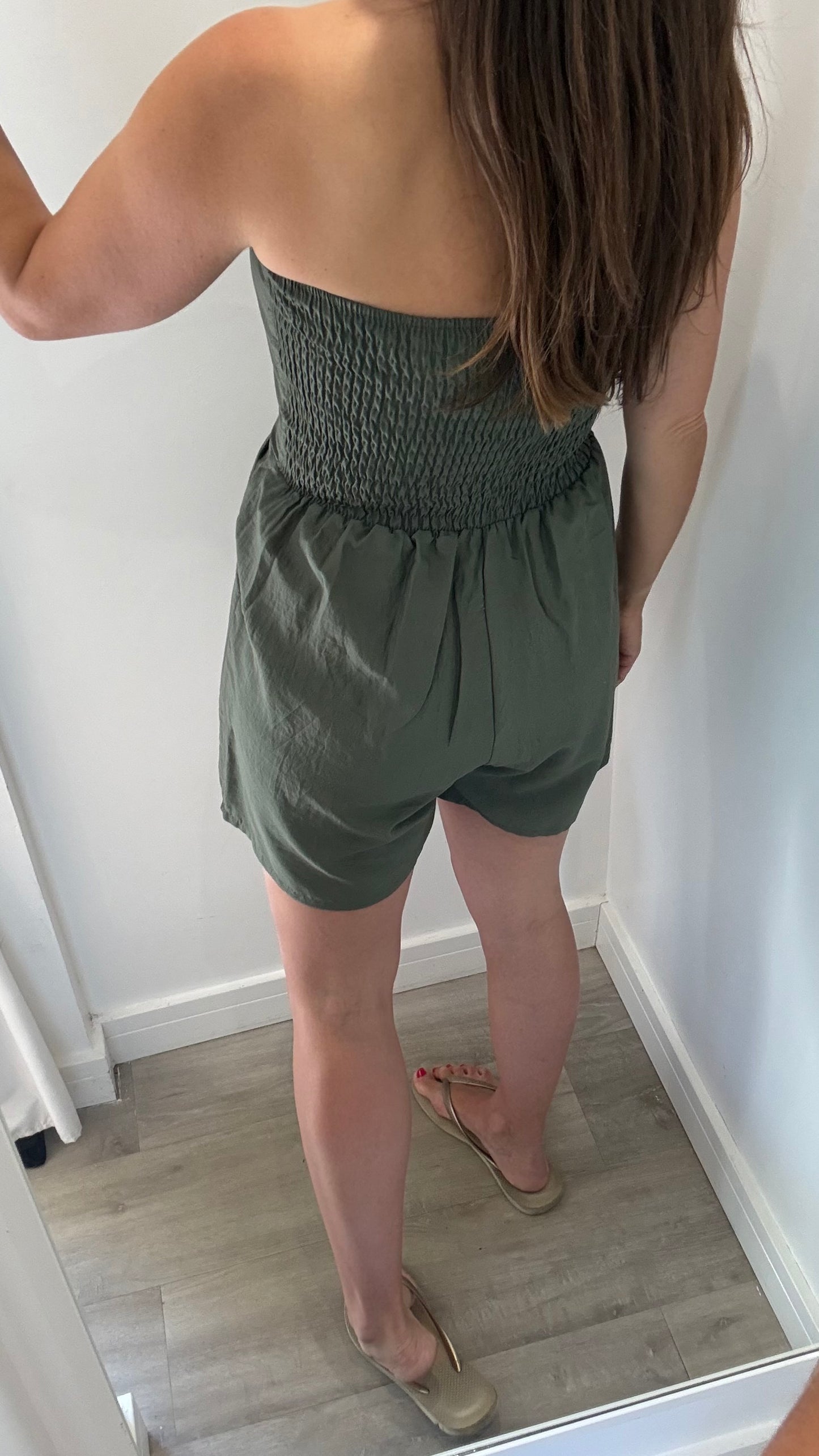 KHAKI MILITARY DETAIL BANDEAU PLAYSUIT