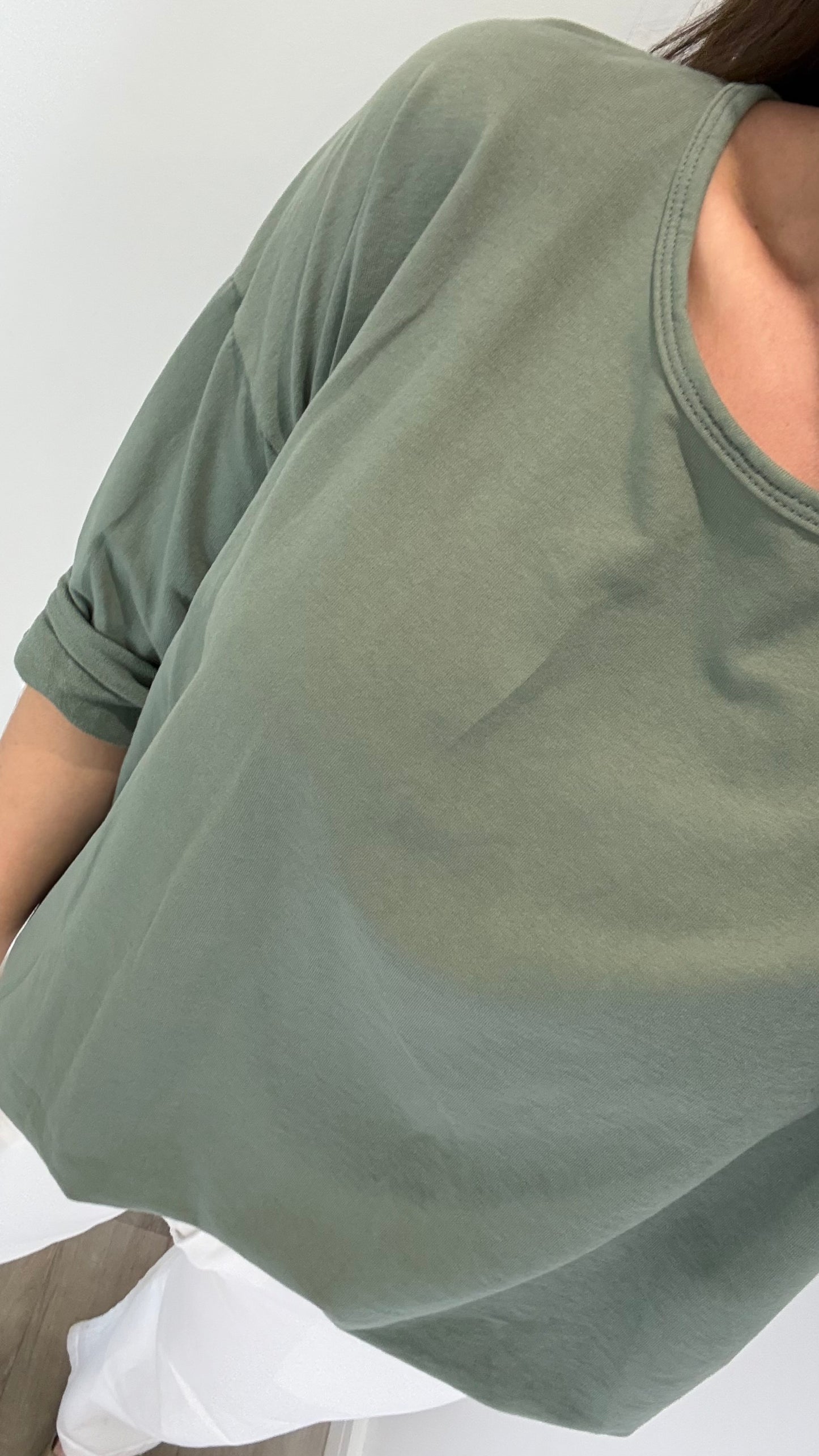 KHAKI ROLL SLEEVE SWEAT TOP