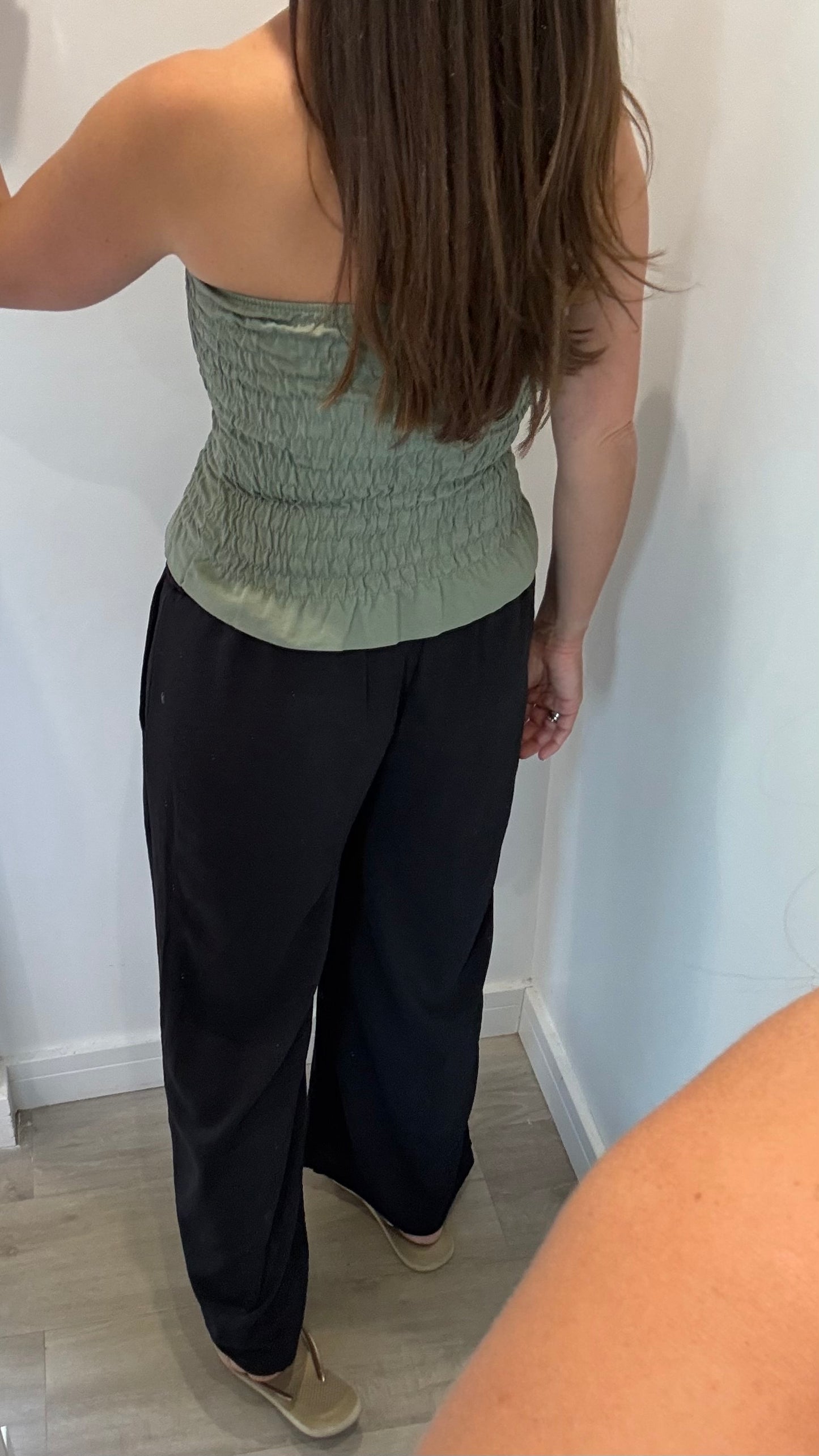 KHAKI SHIRRED BOOB TUBE