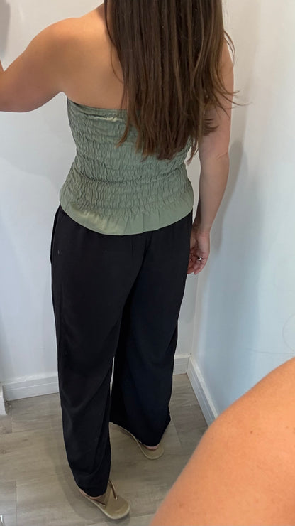 KHAKI SHIRRED BOOB TUBE