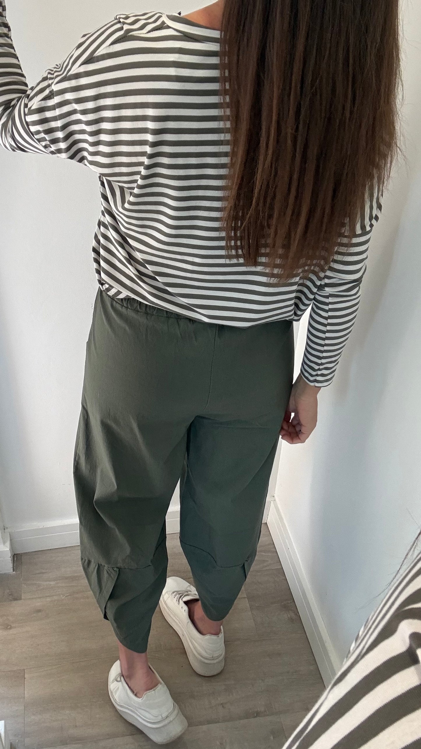 KHAKI & WHITE BRETON STRIPE BATWING TOP