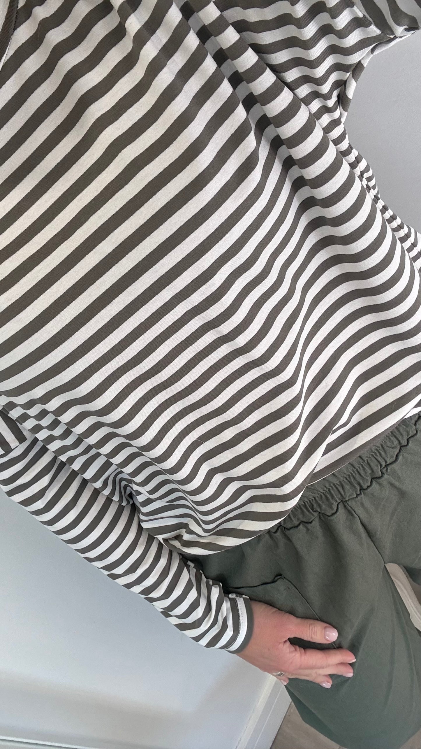 KHAKI & WHITE BRETON STRIPE BATWING TOP